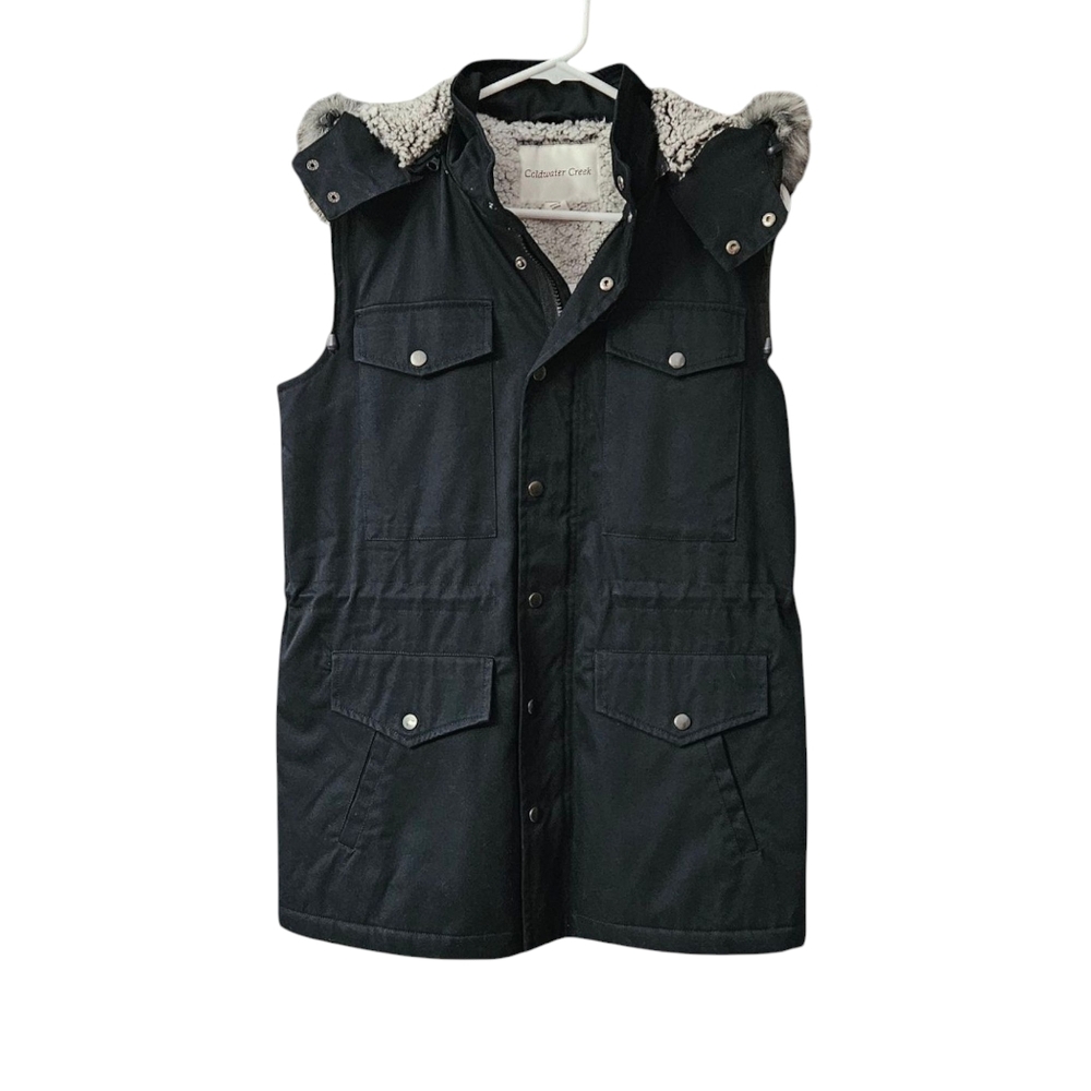 Coldwater Creek Sherpa Lined Vest Jacket NEW Women's XS Faux Fur Full Zip Black